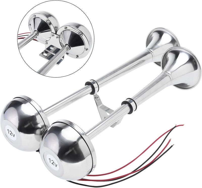 NovelBee 12v Stainless Steel Dual Trumpet Horn,125db Marine Boat Electric Horn for Ship Truck RV Trailer (Low and High Tone) - Image 4